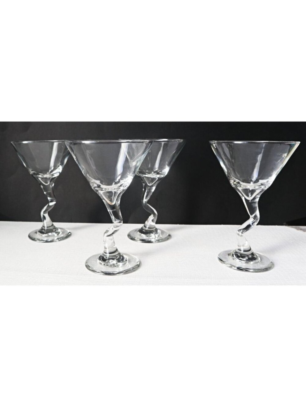 4 Vintage Bravura Swerve Martini Glasses by Libbey Clear Stem Barware